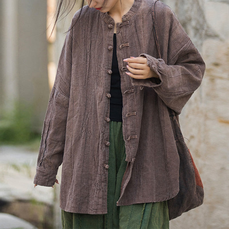 Chaqueta con frente abierto de meditación Zen de manga larga con botón de rana y teñido anudado de Buddha Stones