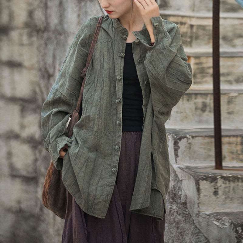 Chaqueta con frente abierto de meditación Zen de manga larga con botón de rana y teñido anudado de Buddha Stones