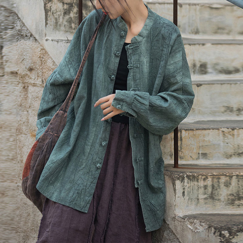 Chaqueta con frente abierto de meditación Zen de manga larga con botón de rana y teñido anudado de Buddha Stones