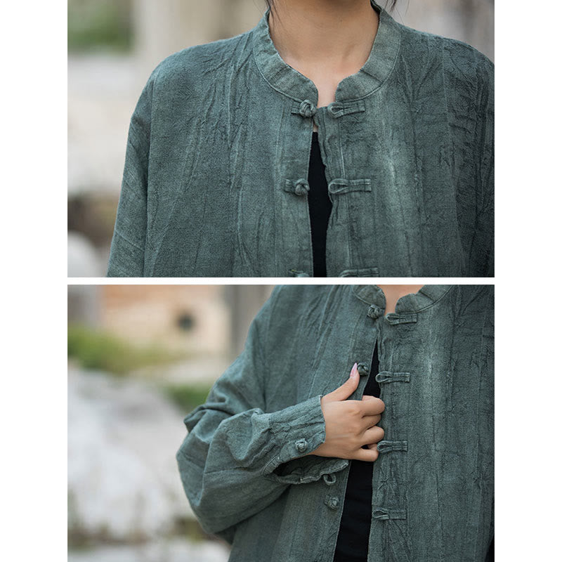 Chaqueta con frente abierto de meditación Zen de manga larga con botón de rana y teñido anudado de Buddha Stones