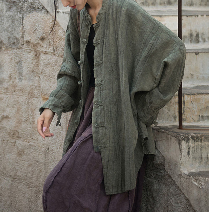 Chaqueta con frente abierto de meditación Zen de manga larga con botón de rana y teñido anudado de Buddha Stones