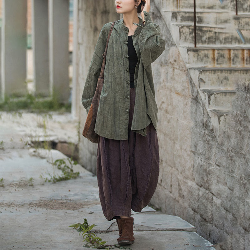 Chaqueta con frente abierto de meditación Zen de manga larga con botón de rana y teñido anudado de Buddha Stones