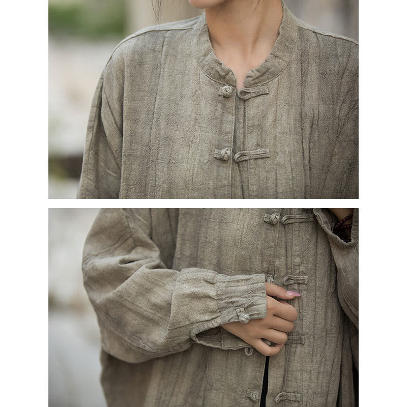 Chaqueta con frente abierto de meditación Zen de manga larga con botón de rana y teñido anudado de Buddha Stones