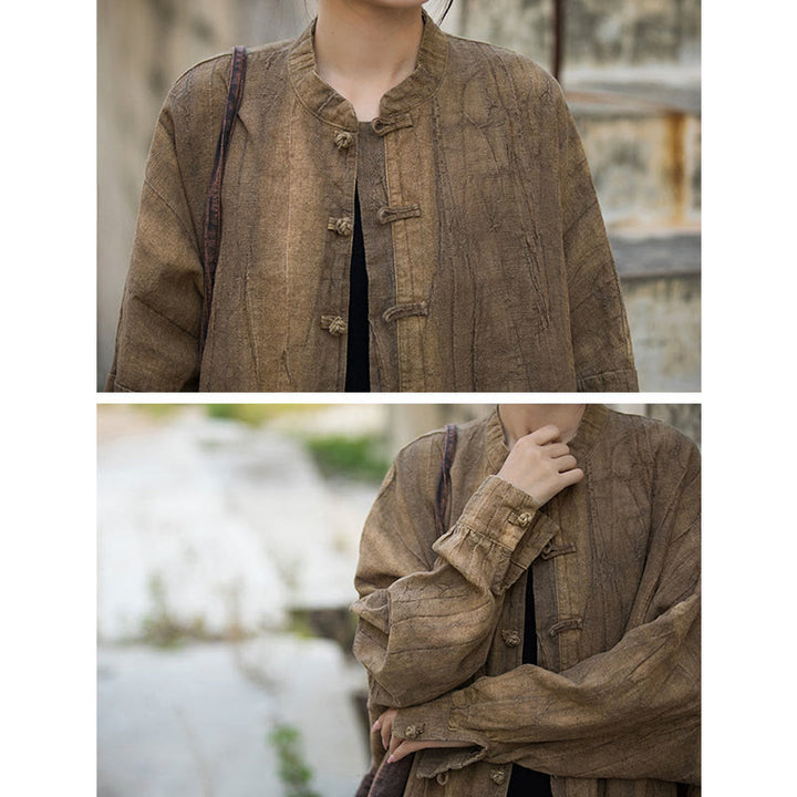 Chaqueta con frente abierto de meditación Zen de manga larga con botón de rana y teñido anudado de Buddha Stones - image 4