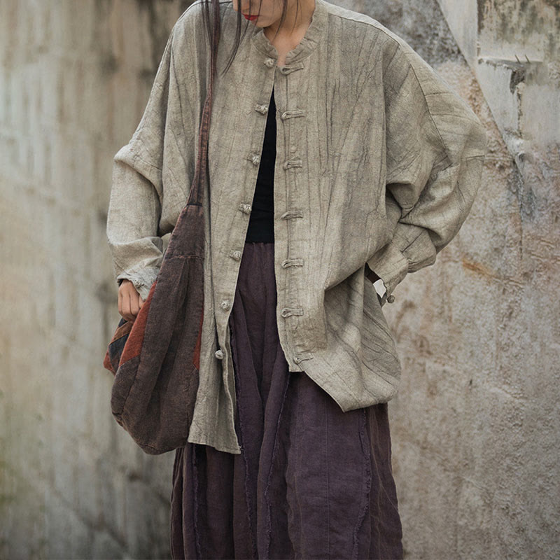 Chaqueta con frente abierto de meditación Zen de manga larga con botón de rana y teñido anudado de Buddha Stones