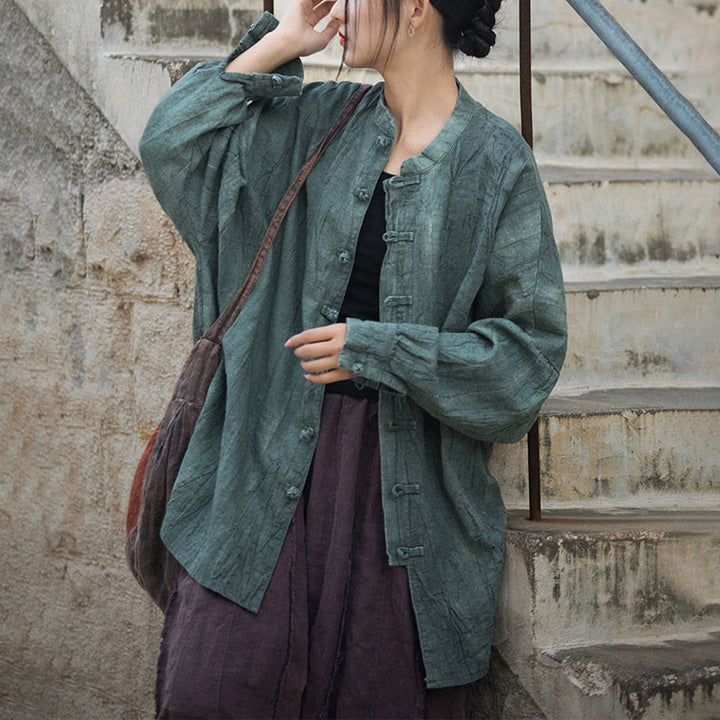 Chaqueta con frente abierto de meditación Zen de manga larga con botón de rana y teñido anudado de Buddha Stones