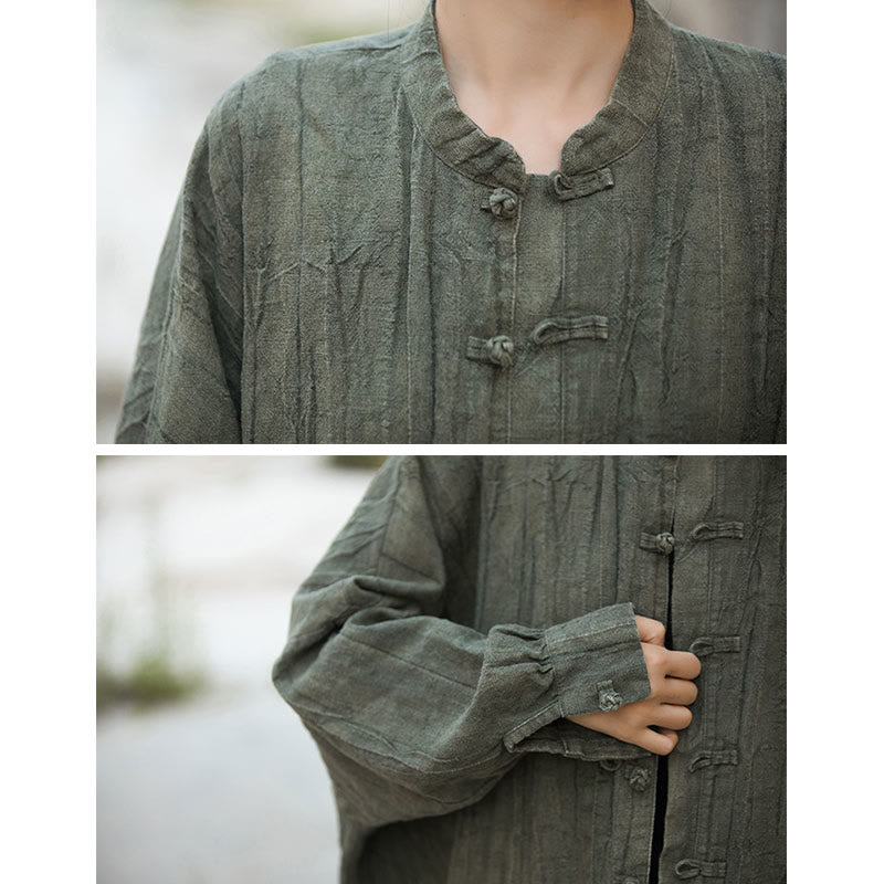 Chaqueta con frente abierto de meditación Zen de manga larga con botón de rana y teñido anudado de Buddha Stones