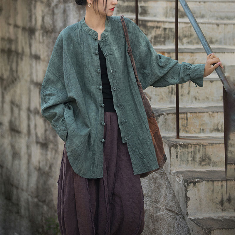 Chaqueta con frente abierto de meditación Zen de manga larga con botón de rana y teñido anudado de Buddha Stones