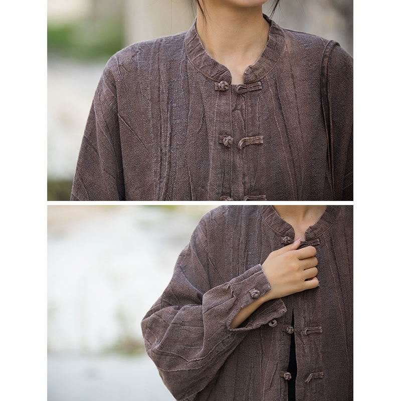 Chaqueta con frente abierto de meditación Zen de manga larga con botón de rana y teñido anudado de Buddha Stones