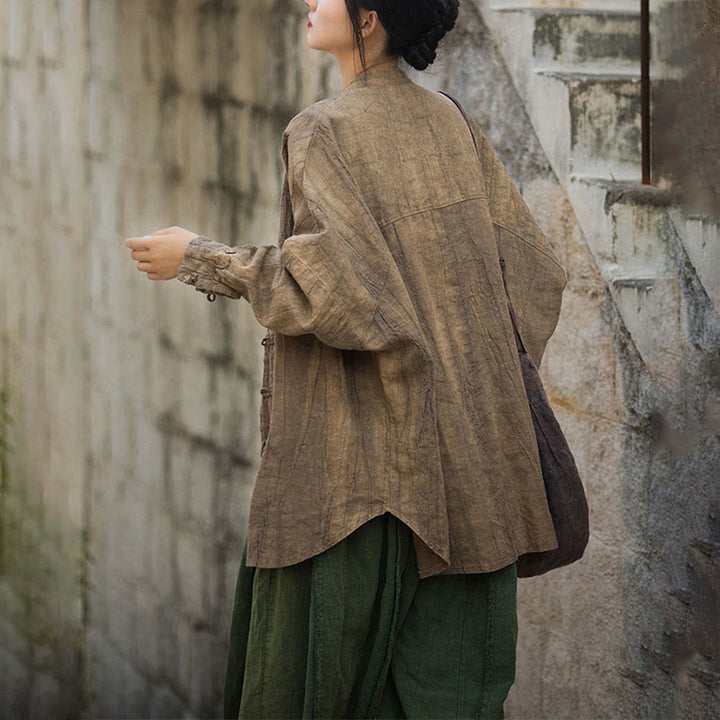 Chaqueta con frente abierto de meditación Zen de manga larga con botón de rana y teñido anudado de Buddha Stones