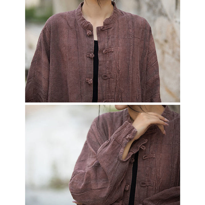 Chaqueta con frente abierto de meditación Zen de manga larga con botón de rana y teñido anudado de Buddha Stones