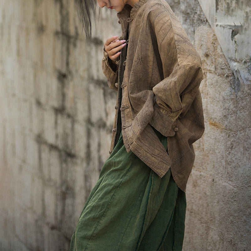 Chaqueta con frente abierto de meditación Zen de manga larga con botón de rana y teñido anudado de Buddha Stones - image 2