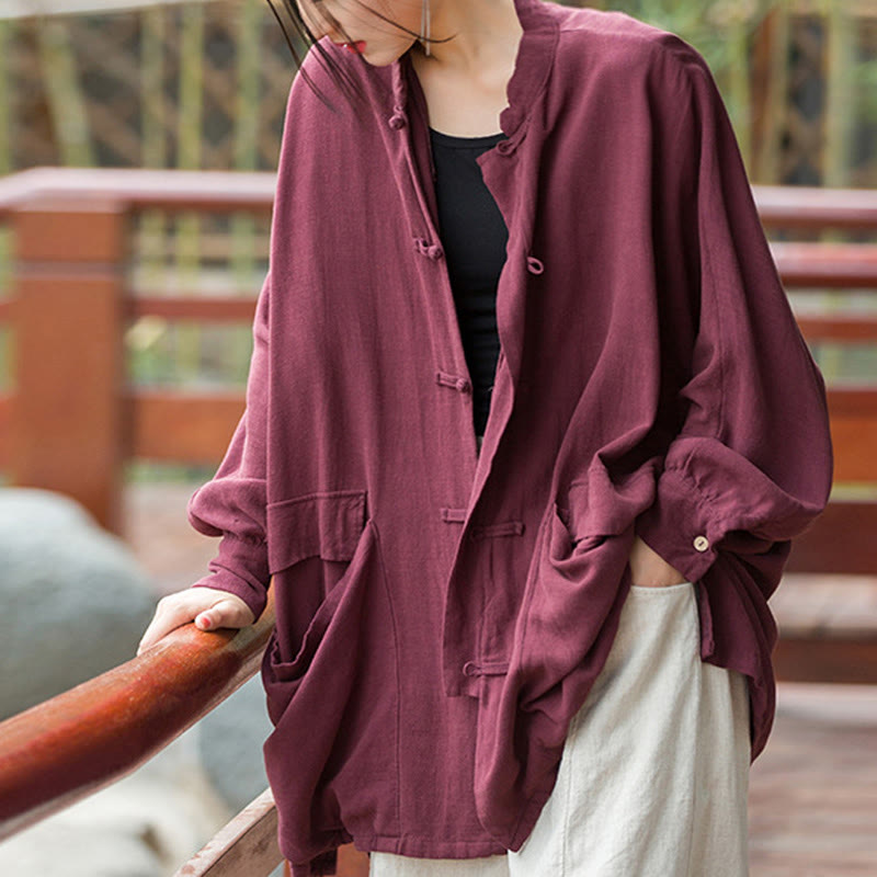 Chaqueta frontal abierta de meditación Zen de manga larga con botones de rana y bolsillos de Buddha Stones - image 1