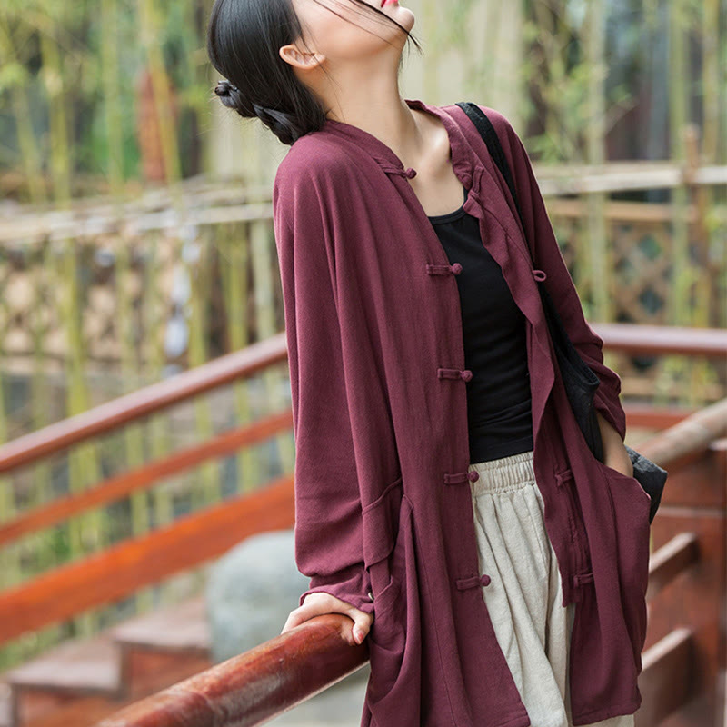 Chaqueta frontal abierta de meditación Zen de manga larga con botones de rana y bolsillos de Buddha Stones - image 3