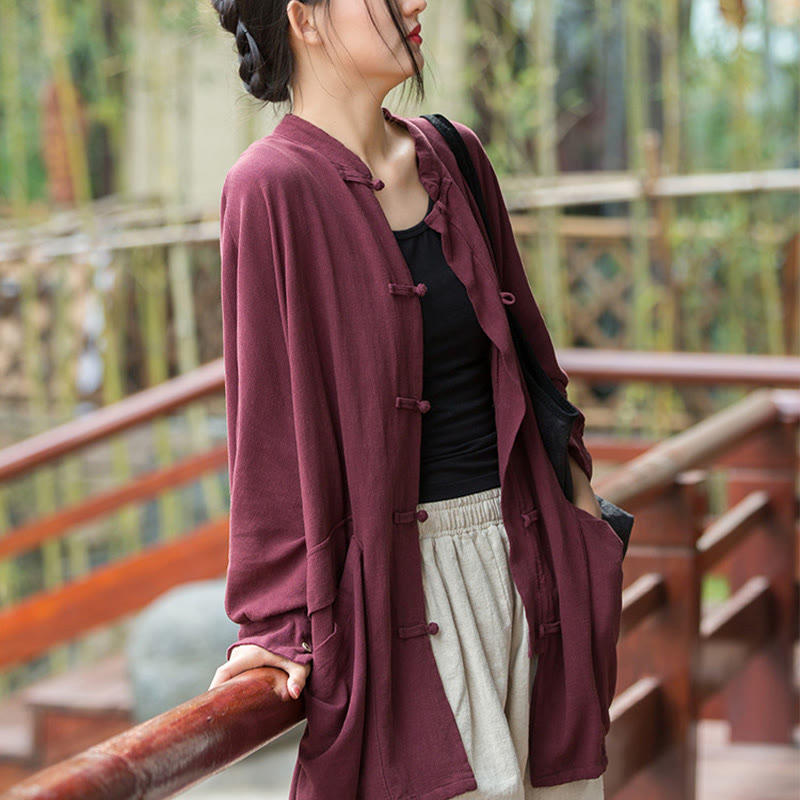 Chaqueta frontal abierta de meditación Zen de manga larga con botones de rana y bolsillos de Buddha Stones - image 8