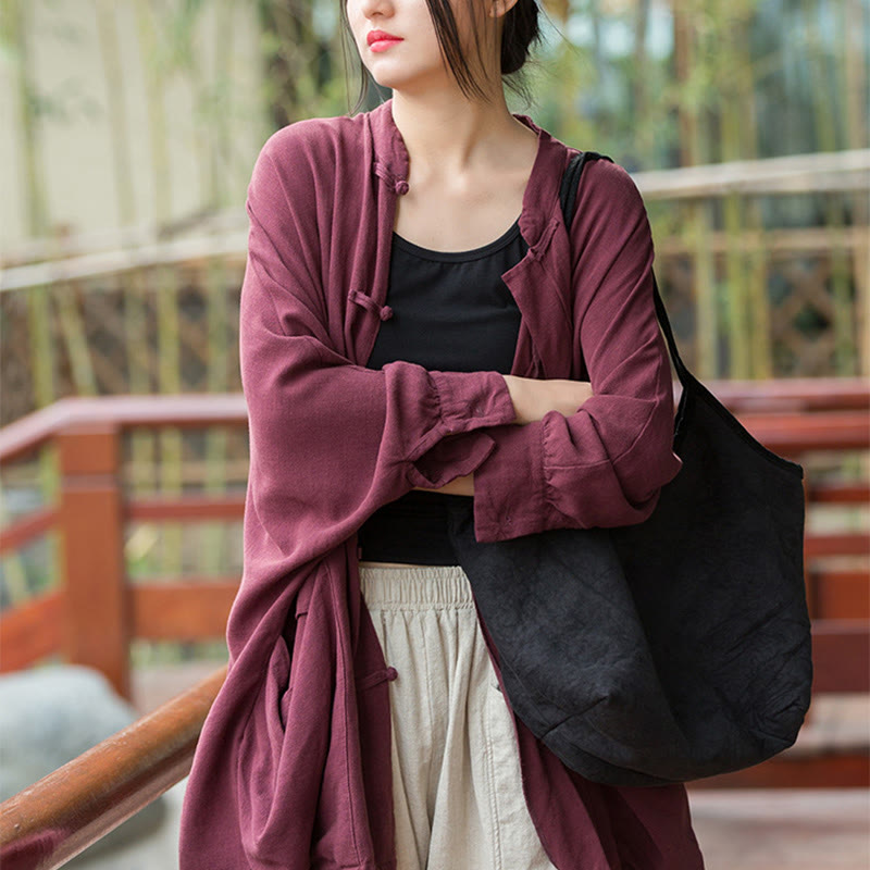 Chaqueta frontal abierta de meditación Zen de manga larga con botones de rana y bolsillos de Buddha Stones - image 11