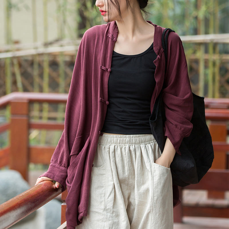 Chaqueta frontal abierta de meditación Zen de manga larga con botones de rana y bolsillos de Buddha Stones - image 9