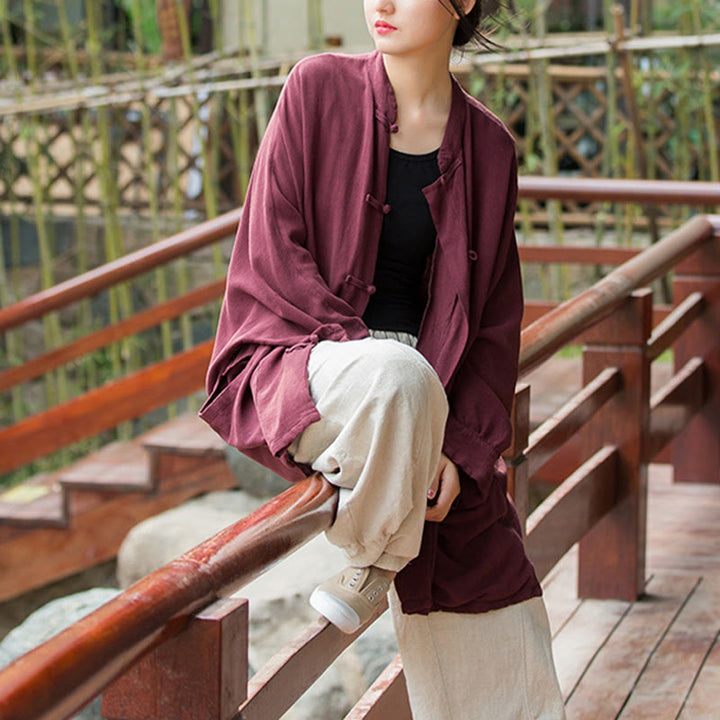Chaqueta frontal abierta de meditación Zen de manga larga con botones de rana y bolsillos de Buddha Stones - image 13
