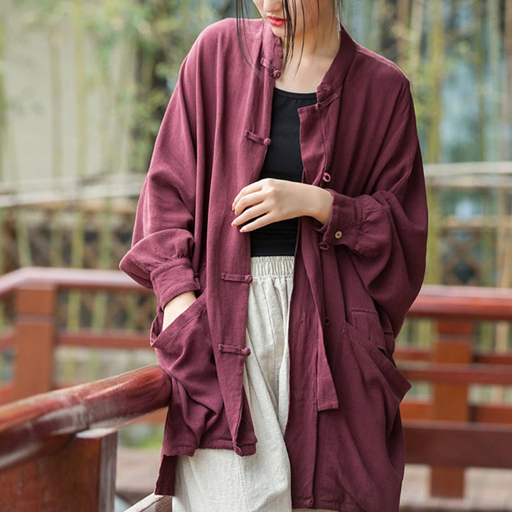 Chaqueta frontal abierta de meditación Zen de manga larga con botones de rana y bolsillos de Buddha Stones - Rojo, US4-14, UK/AU8-18, EU36-46 (F) - image 0