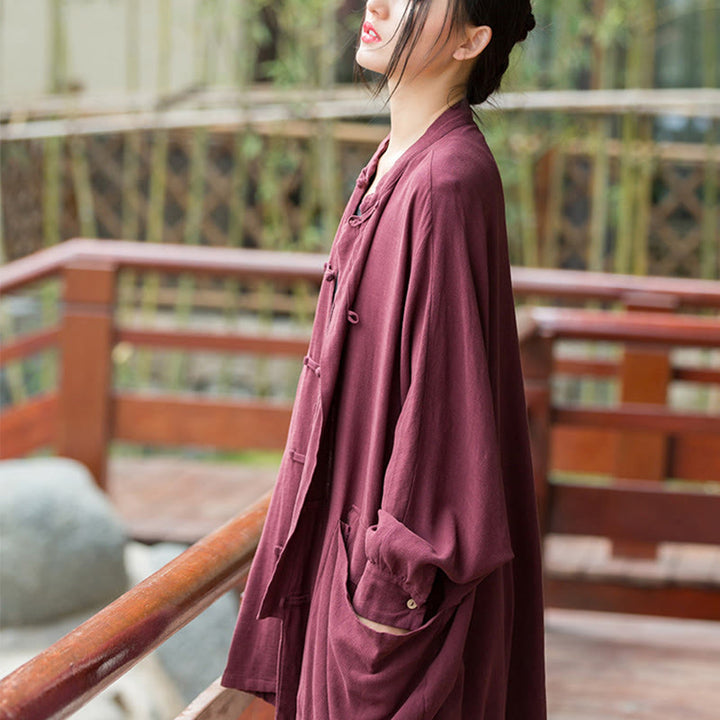 Chaqueta frontal abierta de meditación Zen de manga larga con botones de rana y bolsillos de Buddha Stones - image 8
