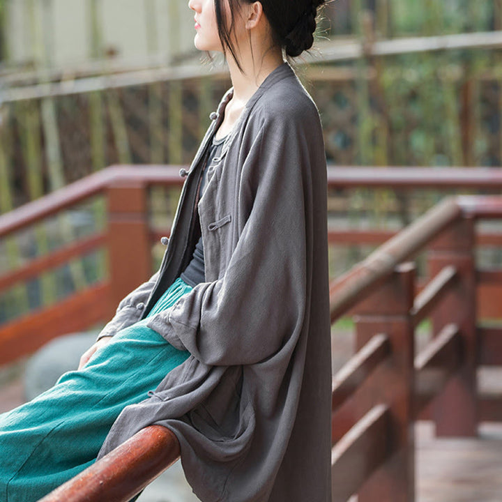 Chaqueta frontal abierta de meditación Zen de manga larga con botones de rana y bolsillos de Buddha Stones - image 16