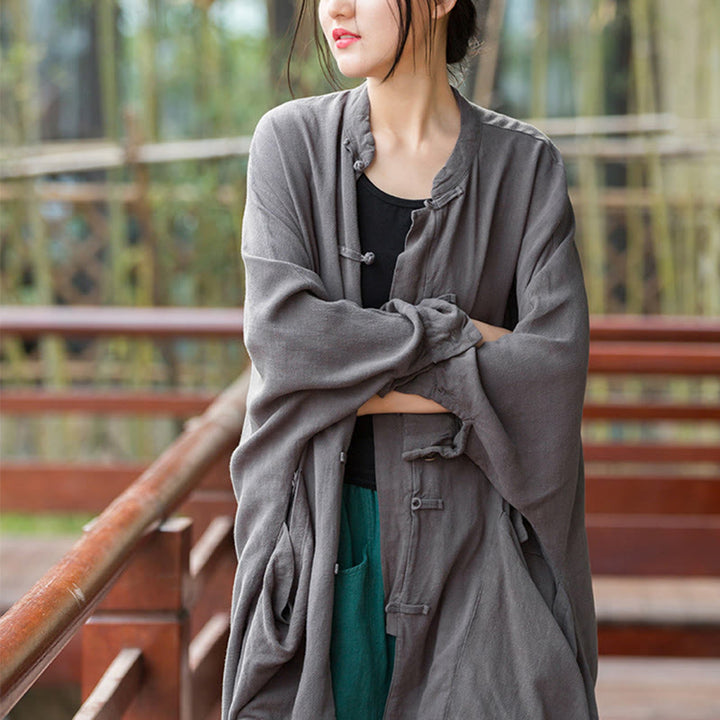 Chaqueta frontal abierta de meditación Zen de manga larga con botones de rana y bolsillos de Buddha Stones - image 18