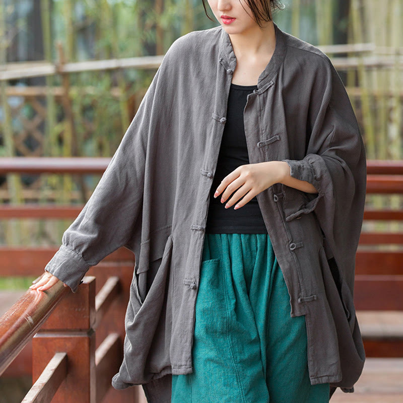 Chaqueta frontal abierta de meditación Zen de manga larga con botones de rana y bolsillos de Buddha Stones - Gris, tallas EE. UU . US4-14, UK/AU8-18, EU36-46 (F) - image 13