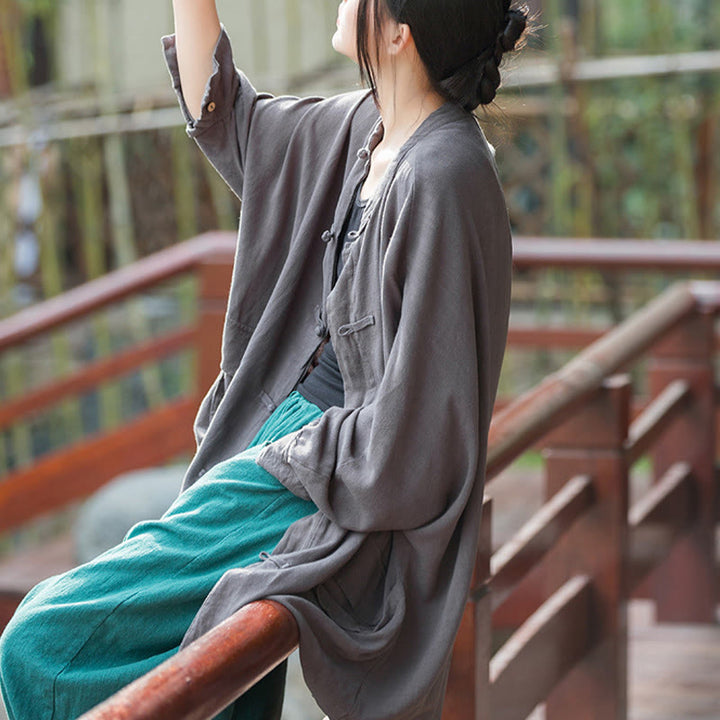 Chaqueta frontal abierta de meditación Zen de manga larga con botones de rana y bolsillos de Buddha Stones - image 21
