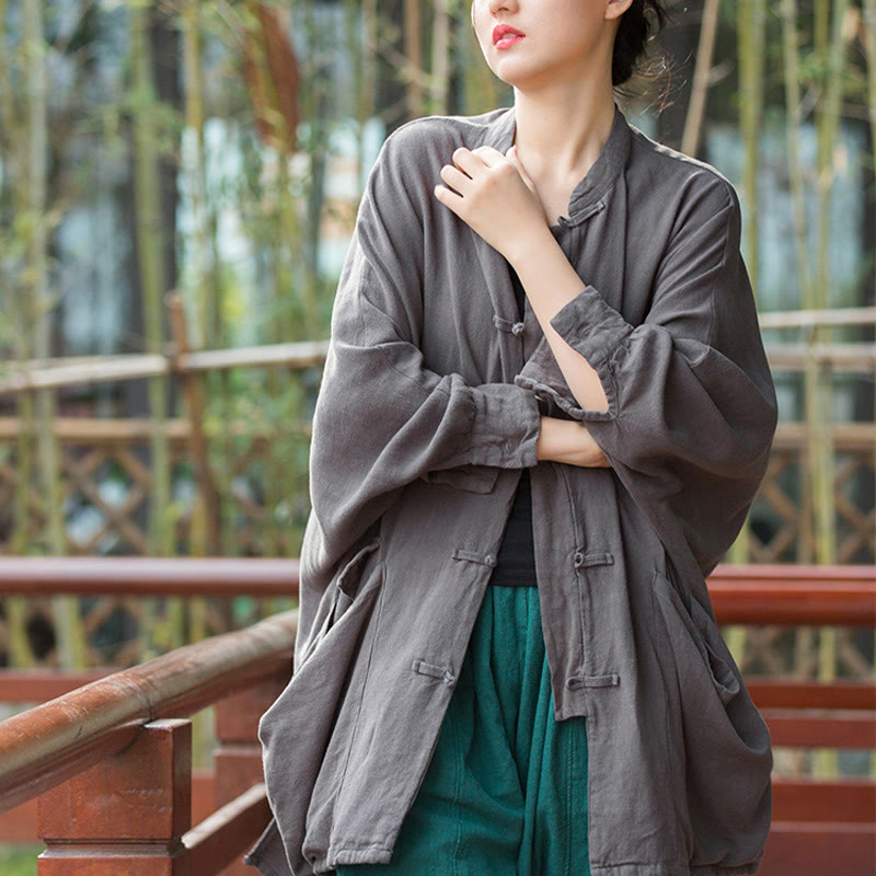 Chaqueta frontal abierta de meditación Zen de manga larga con botones de rana y bolsillos de Buddha Stones - image 16