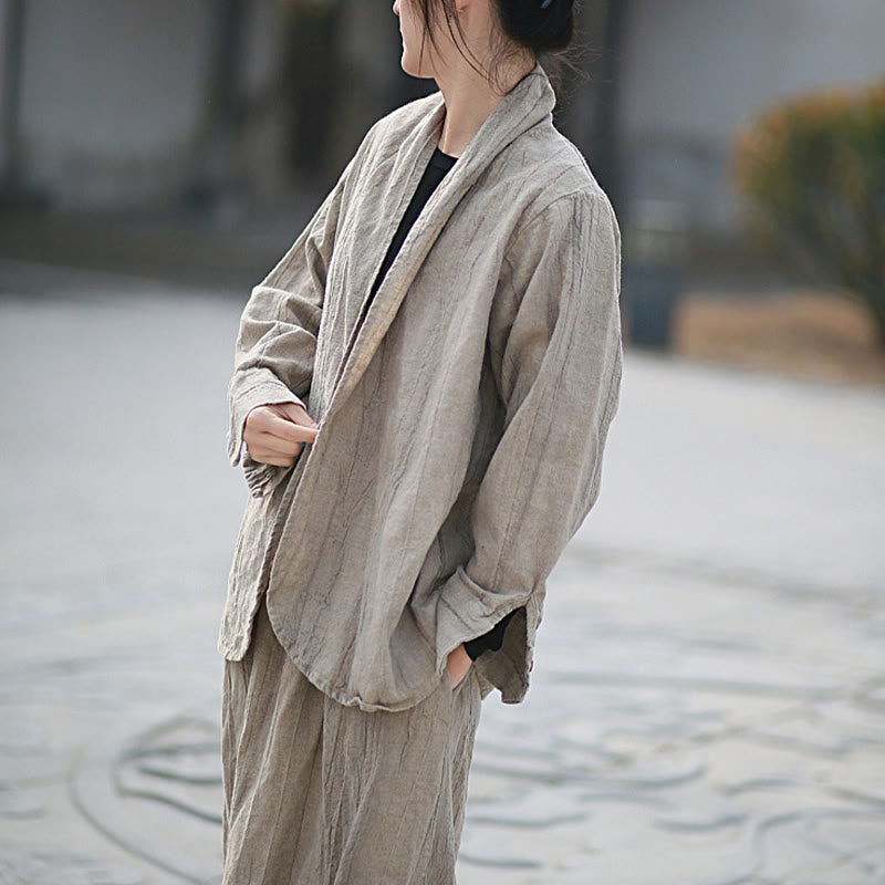 Chaqueta con frente abierto de meditación Zen de manga larga teñida anudada de color sólido con Buddha Stones