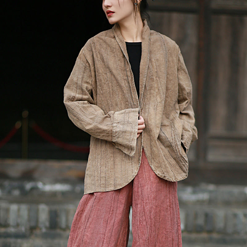 Chaqueta con frente abierto de meditación Zen de manga larga teñida anudada de color sólido con Buddha Stones