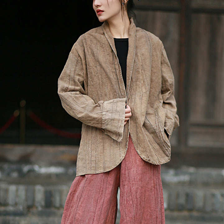 Chaqueta con frente abierto de meditación Zen de manga larga teñida anudada de color sólido con Buddha Stones