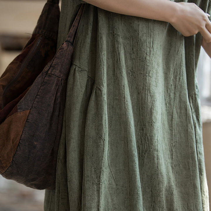 Vestido midi con cuello en V y teñido anudado hecho a mano con Buddha Stones Vestido de manga corta de lino - image 6