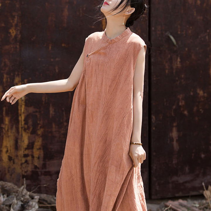 Vestido midi teñido anudado hecho a mano con Buddha Stones Vestido sin mangas de lino - image 3