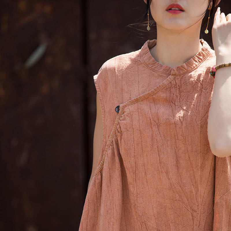 Vestido midi teñido anudado hecho a mano con Buddha Stones Vestido sin mangas de lino - image 5