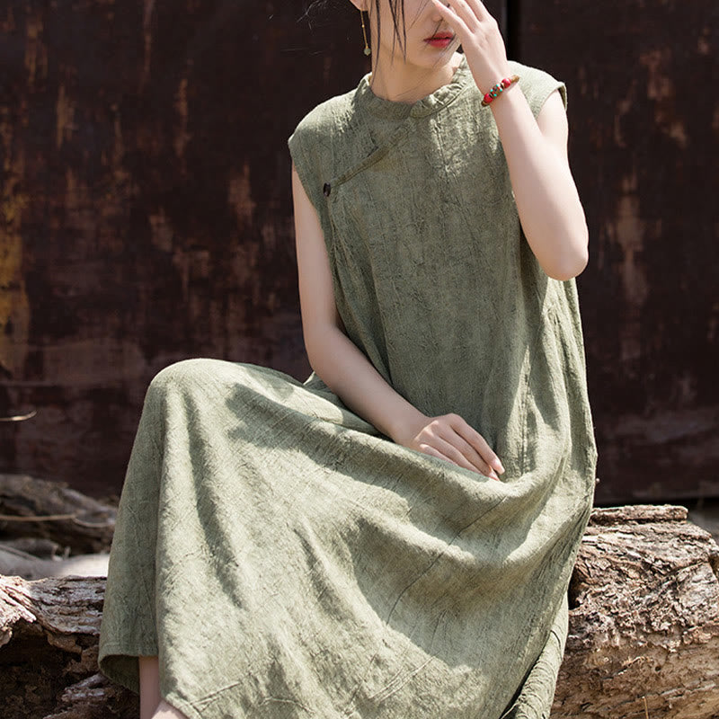 Vestido midi teñido anudado hecho a mano con Buddha Stones Vestido sin mangas de lino - image 9