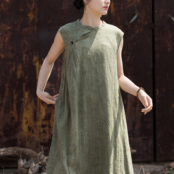 Vestido midi teñido anudado hecho a mano con Buddha Stones Vestido sin mangas de lino - image 11