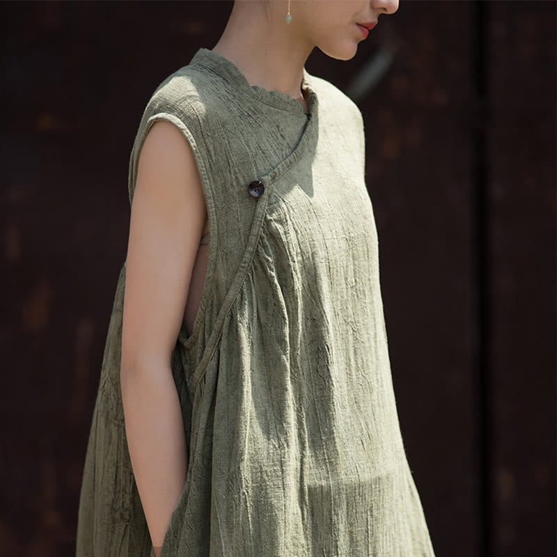 Vestido midi teñido anudado hecho a mano con Buddha Stones Vestido sin mangas de lino - image 12