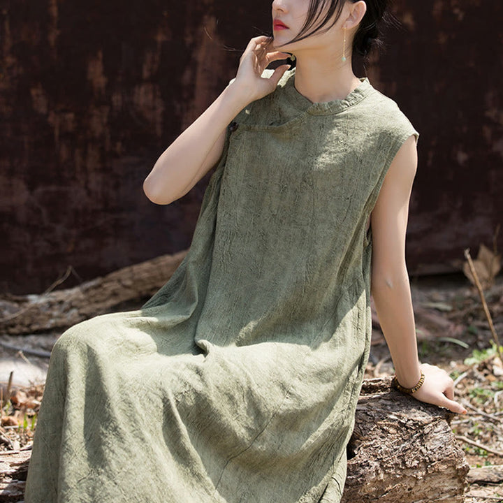 Vestido midi teñido anudado hecho a mano con Buddha Stones Vestido sin mangas de lino - image 10