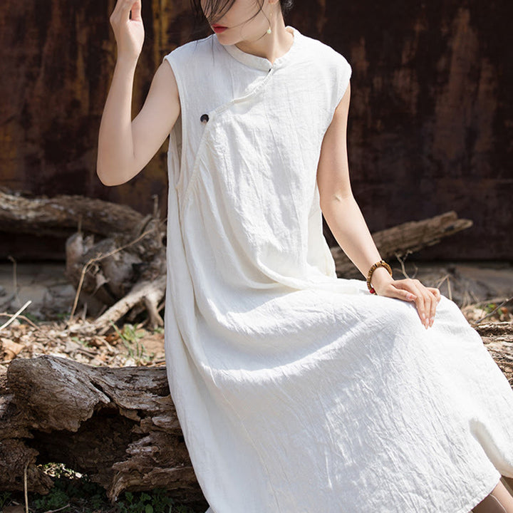 Vestido midi teñido anudado hecho a mano con Buddha Stones Vestido sin mangas de lino - image 17