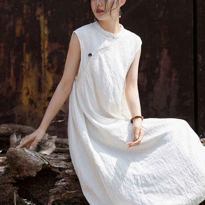 Vestido midi teñido anudado hecho a mano con Buddha Stones Vestido sin mangas de lino - image 16