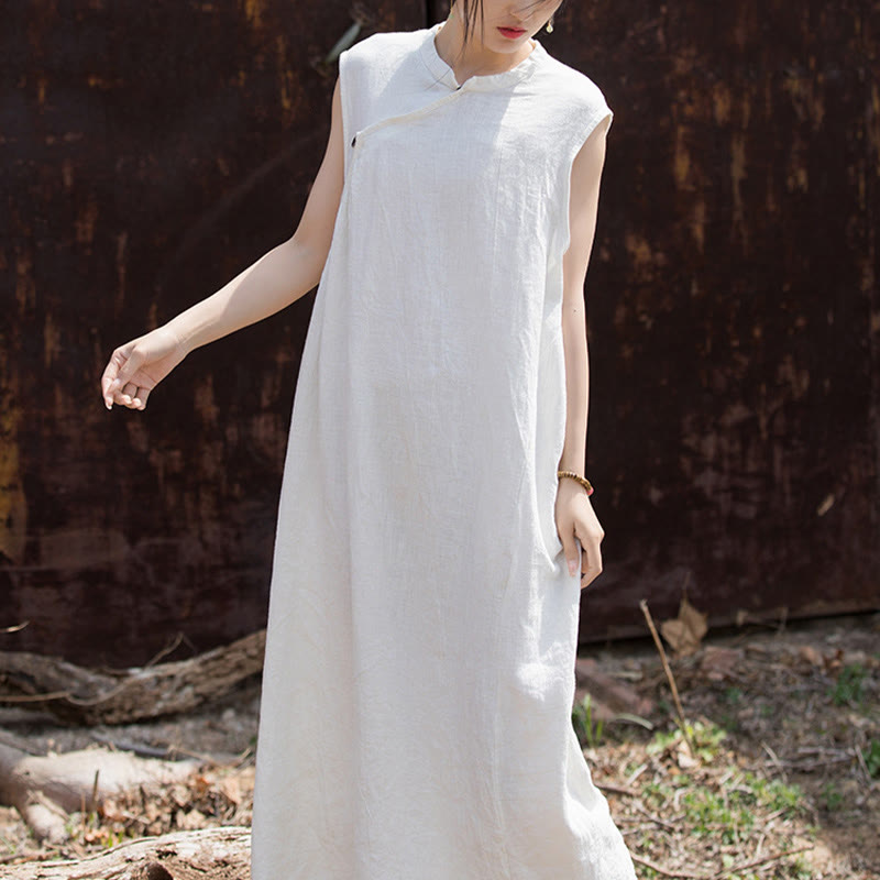 Vestido midi teñido anudado hecho a mano con Buddha Stones Vestido sin mangas de lino - image 14