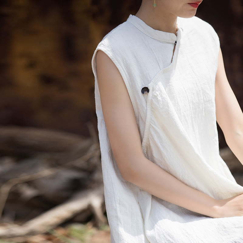 Vestido midi teñido anudado hecho a mano con Buddha Stones Vestido sin mangas de lino - image 18