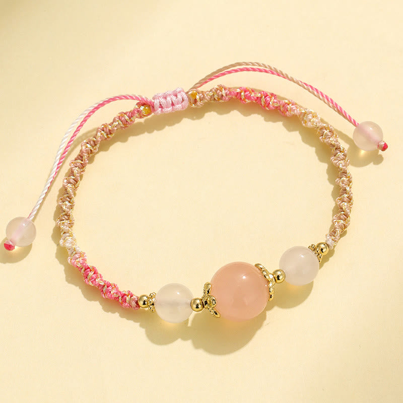 Buddha Stones Pulsera de cuerda curativa con cuentas de ágata blanca, prehnita y cristal rosa de cuarzo fresa - Cristal rosa (circunferencia de la muñeca: 14-18 cm) - image 8