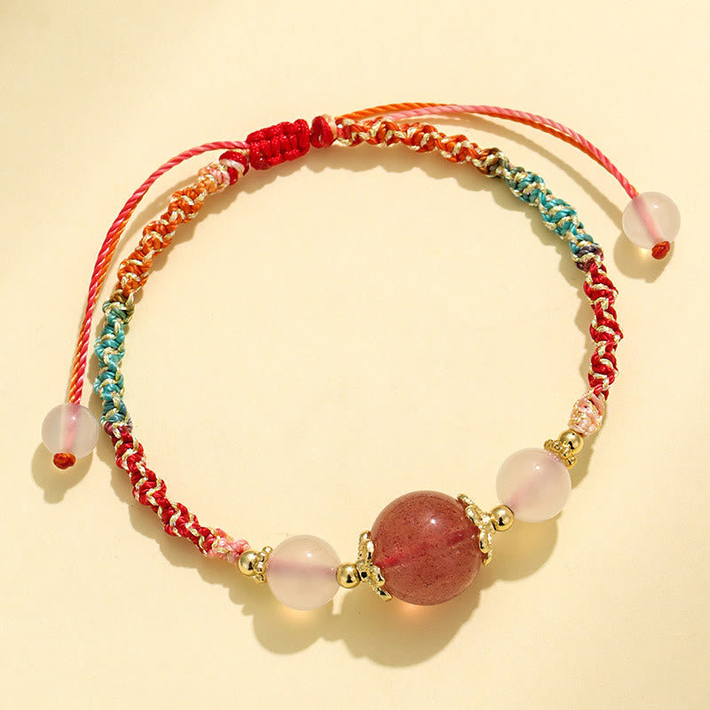 Buddha Stones Pulsera de cuerda curativa con cuentas de ágata blanca, prehnita y cristal rosa de cuarzo fresa - image 2
