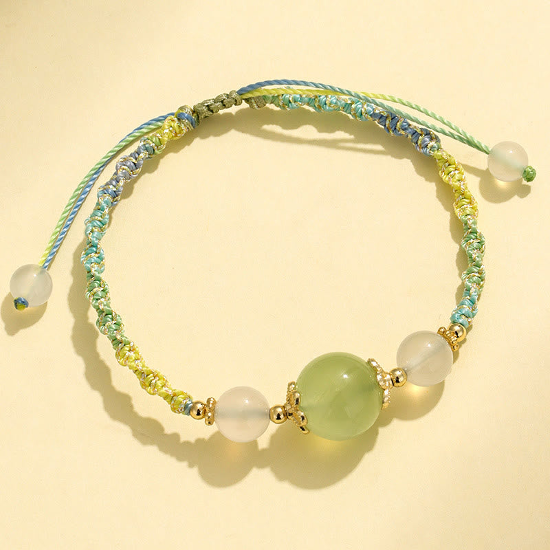 Buddha Stones Pulsera de cuerda curativa con cuentas de ágata blanca, prehnita y cristal rosa de cuarzo fresa - Prehnita (circunferencia de la muñeca: 14-18 cm) - image 11