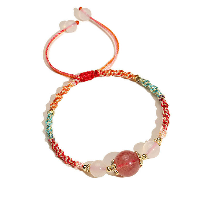 Buddha Stones Pulsera de cuerda curativa con cuentas de ágata blanca, prehnita y cristal rosa de cuarzo fresa - image 5