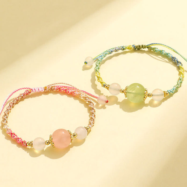 Buddha Stones Pulsera de cuerda curativa con cuentas de ágata blanca, prehnita y cristal rosa de cuarzo fresa - image 15
