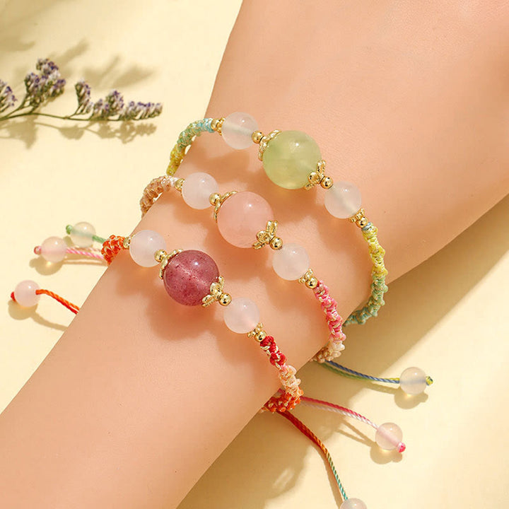 Buddha Stones Pulsera de cuerda curativa con cuentas de ágata blanca, prehnita y cristal rosa de cuarzo fresa - image 12