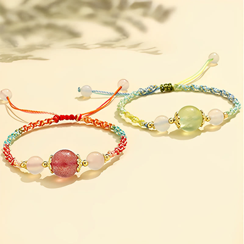 Buddha Stones Pulsera de cuerda curativa con cuentas de ágata blanca, prehnita y cristal rosa de cuarzo fresa - image 14